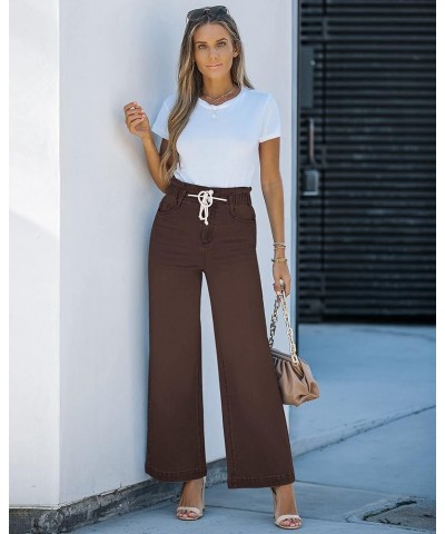 Wide Leg Jeans for Women Stretch High Wasited Elastic Waist Bell Bottom Baggy Y2K Pants Pecan Brown $19.74 Jeans