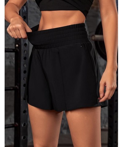 Women's Workout Shorts Athletic Running Shorts Crossover High Waisted Gym Shorts with Zipper Pockets 2.5 Black Big Pockets $1...