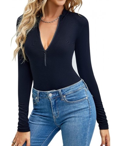 Bodysuit for Women Long Sleeve V Neck Zipper Slim Fit Stretchy Tops T Shirts. Black $13.99 Lingerie