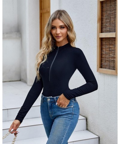 Bodysuit for Women Long Sleeve V Neck Zipper Slim Fit Stretchy Tops T Shirts. Black $13.99 Lingerie