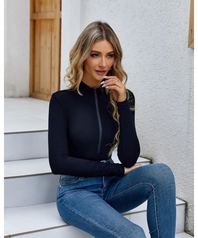 Bodysuit for Women Long Sleeve V Neck Zipper Slim Fit Stretchy Tops T Shirts. Black $13.99 Lingerie