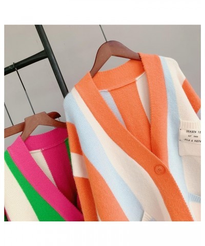 Womens Long Sleeve Cable Knitted Color Block Boho Striped Sweater Cardigans for Early Spring,Fall or Winter Rainbow Orange $1...