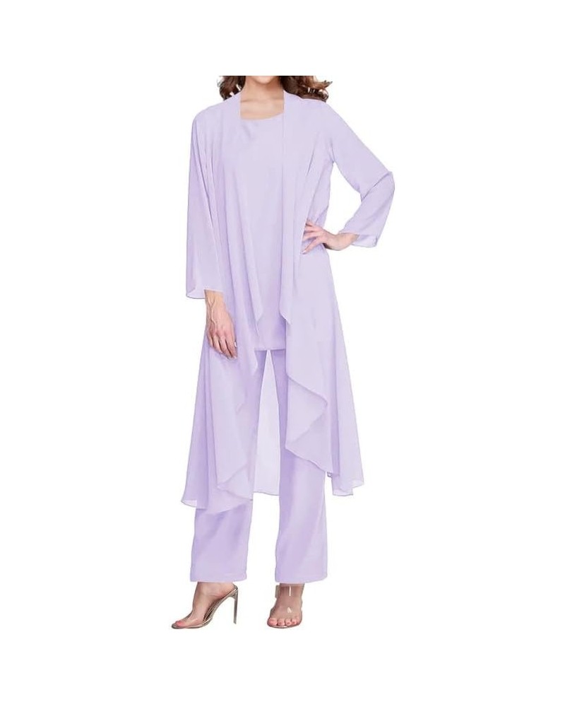 3 Pieces Mother of The Bride Dress Pant Suits Chiffon Evening Formal Dress with Jacket Wedding Guest Dress Lavender $38.03 Suits