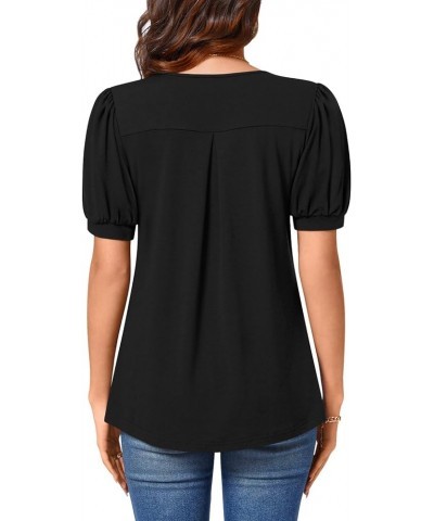 Women's Puff Short Sleeve Tunic Tops Dressy V Neck Pleated Shirts Casual Work Blouses Puff Sleeve/Black $14.39 Tops