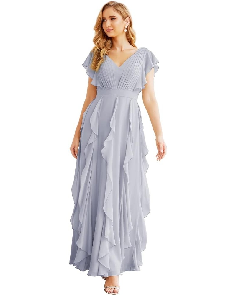 Prom Gowns for Women Ruffled Bridesmaid Dresses V Back Dress for Wedding Guests Dusty Lavender $64.97 Dresses