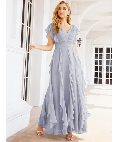 Prom Gowns for Women Ruffled Bridesmaid Dresses V Back Dress for Wedding Guests Dusty Lavender $64.97 Dresses