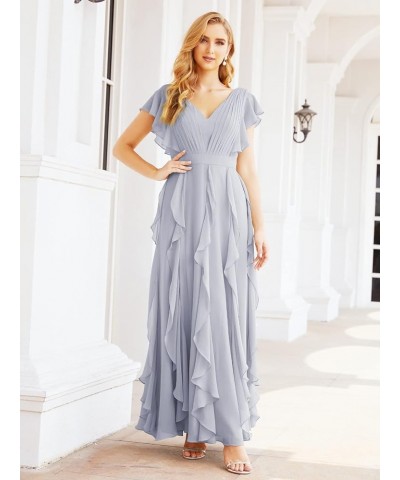 Prom Gowns for Women Ruffled Bridesmaid Dresses V Back Dress for Wedding Guests Dusty Lavender $64.97 Dresses