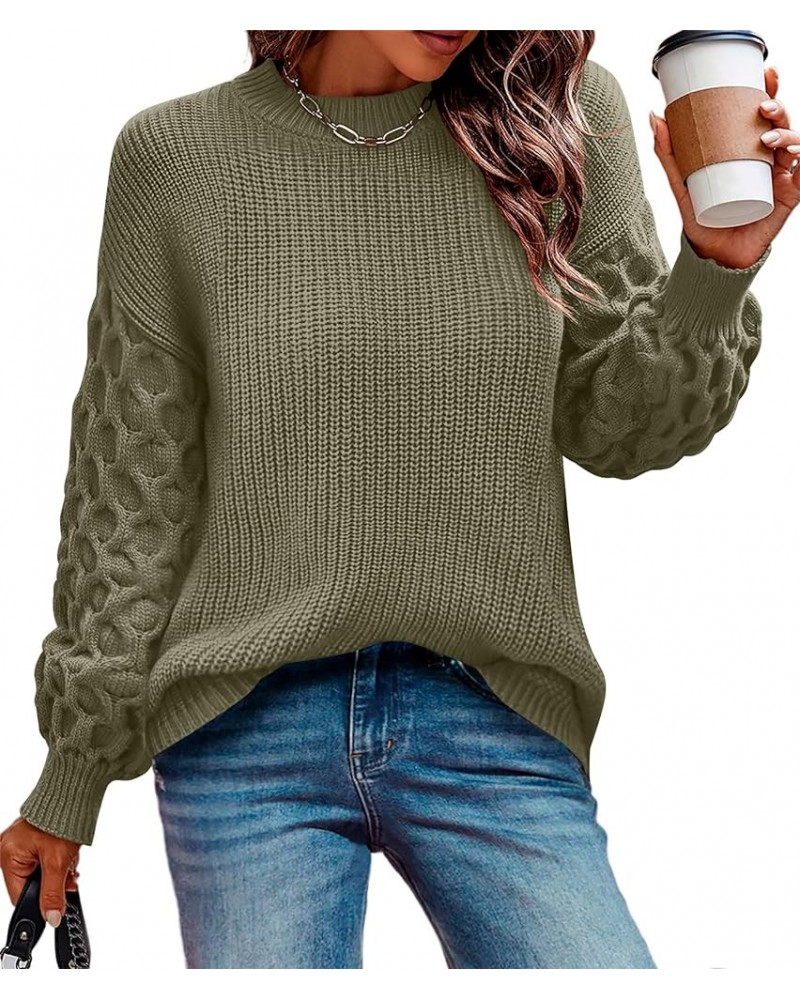 Women's Honeycomb Sleeve Sweaters Pullover Crewneck Tunic Sweaters Cozy Chunky Knit Jumper Tops A09-armygreen $12.74 Sweaters