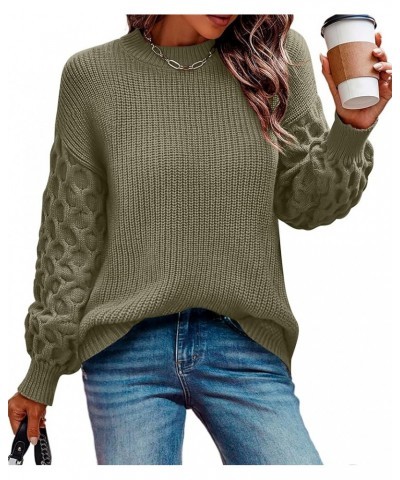 Women's Honeycomb Sleeve Sweaters Pullover Crewneck Tunic Sweaters Cozy Chunky Knit Jumper Tops A09-armygreen $12.74 Sweaters