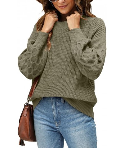 Women's Honeycomb Sleeve Sweaters Pullover Crewneck Tunic Sweaters Cozy Chunky Knit Jumper Tops A09-armygreen $12.74 Sweaters