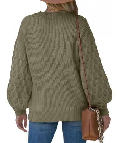 Women's Honeycomb Sleeve Sweaters Pullover Crewneck Tunic Sweaters Cozy Chunky Knit Jumper Tops A09-armygreen $12.74 Sweaters