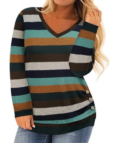 Plus Size Top for Womens Long Sleeve Shirt Casual Loose Tunic Fall Blouse 2022 XL-5XL A11e-blue Striped $15.11 Tops