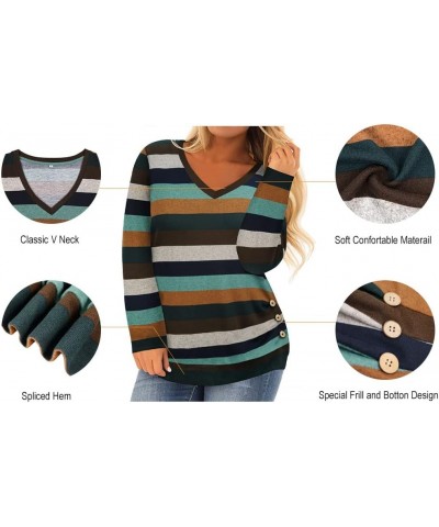 Plus Size Top for Womens Long Sleeve Shirt Casual Loose Tunic Fall Blouse 2022 XL-5XL A11e-blue Striped $15.11 Tops