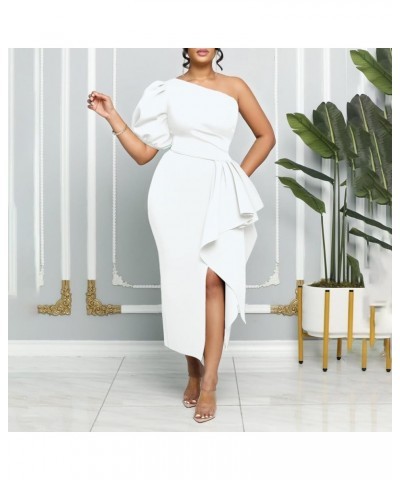 Women’s Sexy One Shoulder Maxi Dress Bodycon Club Party Evening Prom Gowns White3 $14.03 Dresses