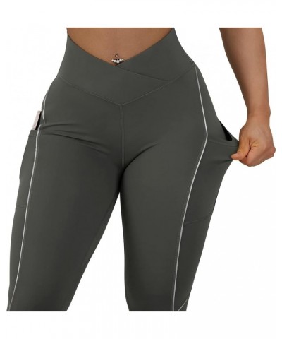 Women Reflective High Waisted Running Leggings with Pockets Yoga Pants 35 Army Green $14.06 Leggings