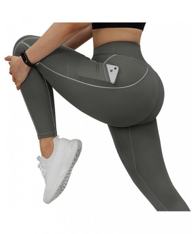 Women Reflective High Waisted Running Leggings with Pockets Yoga Pants 35 Army Green $14.06 Leggings