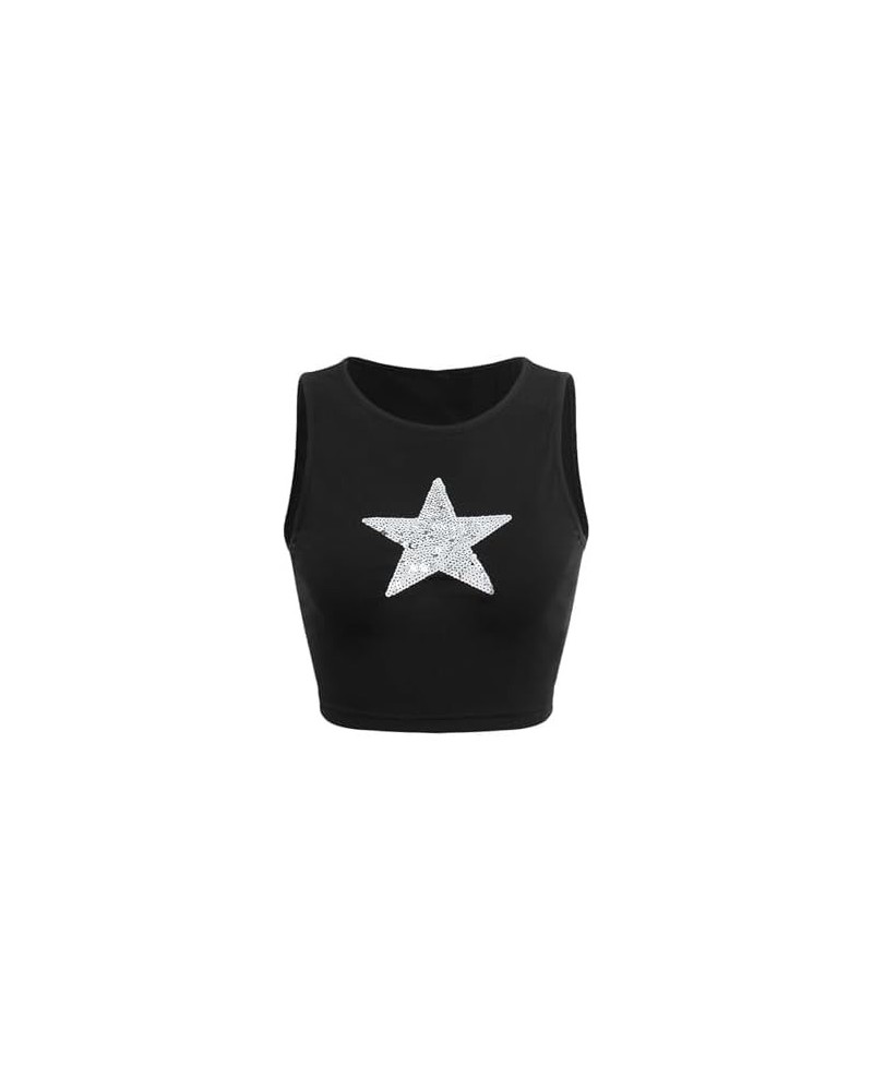 Women's Star Print Sleeveless Tank T Shirt Casual Crop Top Black a $10.39 Tanks