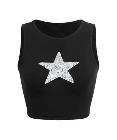 Women's Star Print Sleeveless Tank T Shirt Casual Crop Top Black a $10.39 Tanks