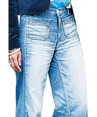 Women's Pocket Detail Wide Leg Jeans Low Waist Vintage Pants Mid Denim Wash $24.96 Jeans