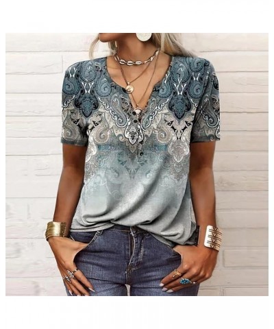 Women Tops, Womens 3/4 Sleeve Scoop Neck Top Button Down Blouse Graphic Print Casual Tunic Tops Gradient Tshirt 6-light Blue ...