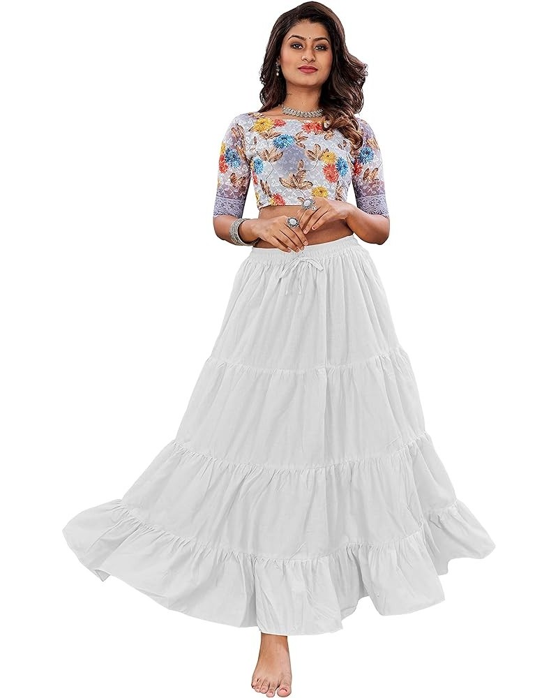 Women's Cotton 6 Yard 4 Tiered Belly Dance Skirt ATS Gypsy Tribal Flamenco Hippie Boho Casual Skirt Off-white $16.80 Skirts