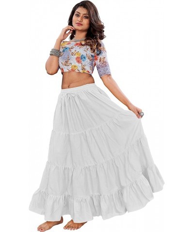 Women's Cotton 6 Yard 4 Tiered Belly Dance Skirt ATS Gypsy Tribal Flamenco Hippie Boho Casual Skirt Off-white $16.80 Skirts