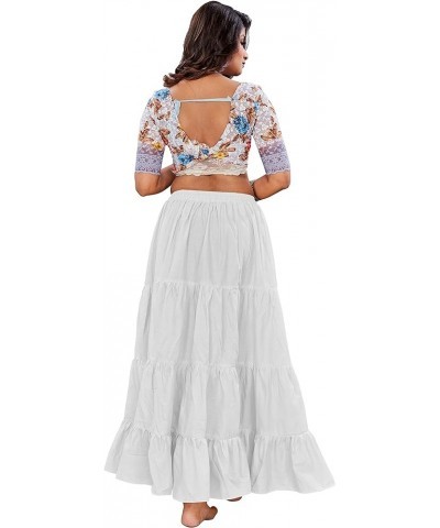 Women's Cotton 6 Yard 4 Tiered Belly Dance Skirt ATS Gypsy Tribal Flamenco Hippie Boho Casual Skirt Off-white $16.80 Skirts