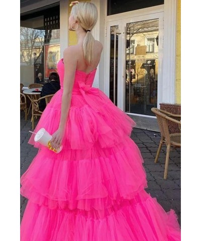 Strapless Tulle Long Prom Dresses Tiered Long for Women High Low Formal Evening Gowns Gold $38.33 Dresses