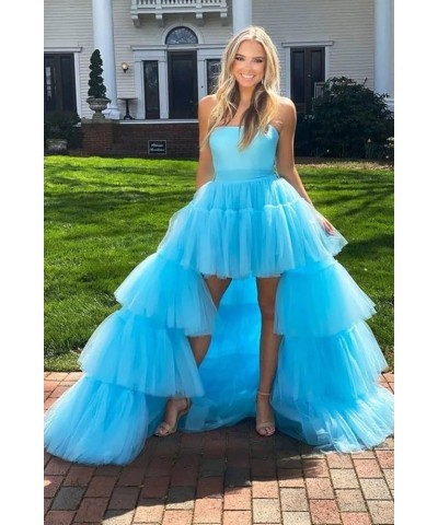 Strapless Tulle Long Prom Dresses Tiered Long for Women High Low Formal Evening Gowns Gold $38.33 Dresses