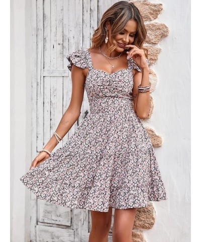 Women's Casual Summer Dress Floral Boho Ruffle Strap Backless Tiered Mini Short Beach Sun Dresses Black $17.84 Dresses