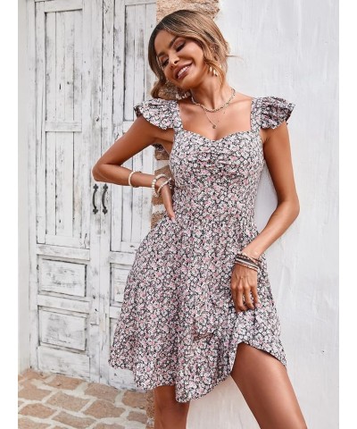 Women's Casual Summer Dress Floral Boho Ruffle Strap Backless Tiered Mini Short Beach Sun Dresses Black $17.84 Dresses