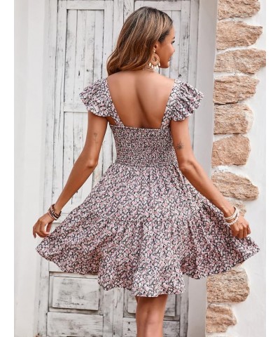 Women's Casual Summer Dress Floral Boho Ruffle Strap Backless Tiered Mini Short Beach Sun Dresses Black $17.84 Dresses