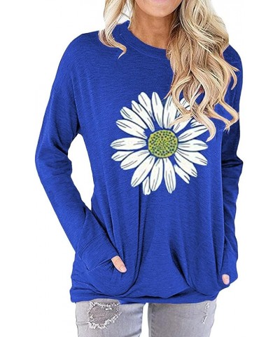 Womens Casual Loose Fit Shirts Long Sleeve Comfy T-Shirts Pullover Sweatshirts with Pockets F-royal Blue $13.64 Hoodies & Swe...