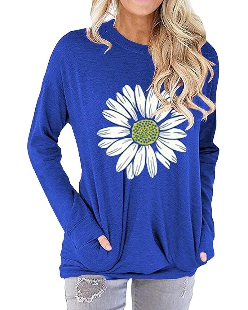 Womens Casual Loose Fit Shirts Long Sleeve Comfy T-Shirts Pullover Sweatshirts with Pockets F-royal Blue $13.64 Hoodies & Swe...