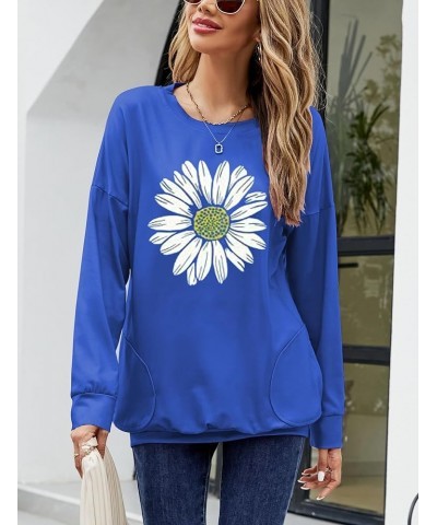 Womens Casual Loose Fit Shirts Long Sleeve Comfy T-Shirts Pullover Sweatshirts with Pockets F-royal Blue $13.64 Hoodies & Swe...