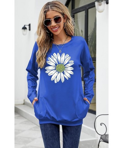 Womens Casual Loose Fit Shirts Long Sleeve Comfy T-Shirts Pullover Sweatshirts with Pockets F-royal Blue $13.64 Hoodies & Swe...