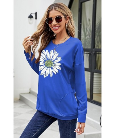 Womens Casual Loose Fit Shirts Long Sleeve Comfy T-Shirts Pullover Sweatshirts with Pockets F-royal Blue $13.64 Hoodies & Swe...