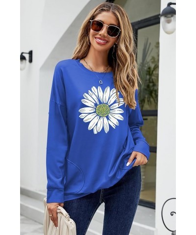 Womens Casual Loose Fit Shirts Long Sleeve Comfy T-Shirts Pullover Sweatshirts with Pockets F-royal Blue $13.64 Hoodies & Swe...