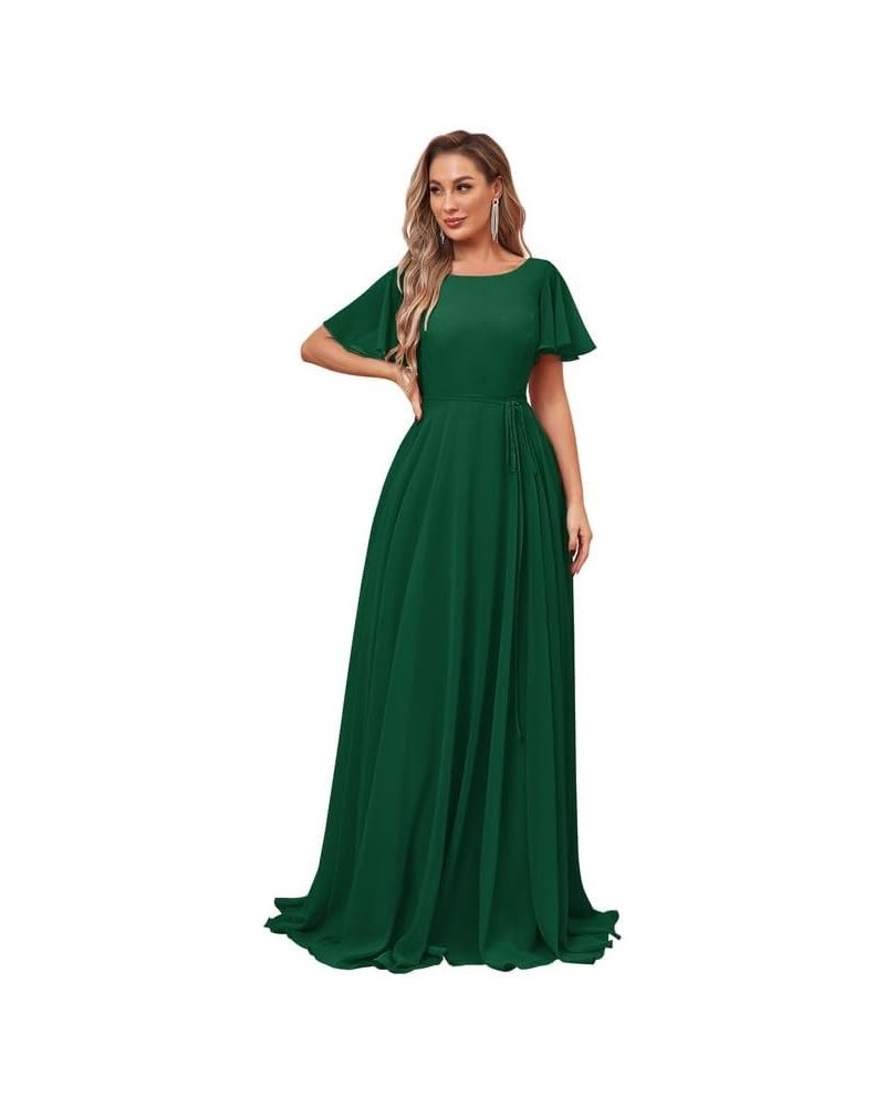 Women's Short Sleeve Bridesmaid Dresses Chiffon Formal Evening Party Gown Emerald Green $42.29 Dresses