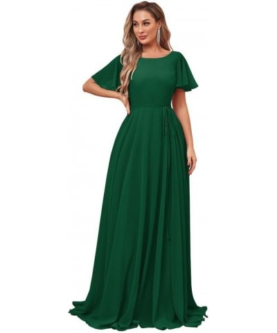 Women's Short Sleeve Bridesmaid Dresses Chiffon Formal Evening Party Gown Emerald Green $42.29 Dresses