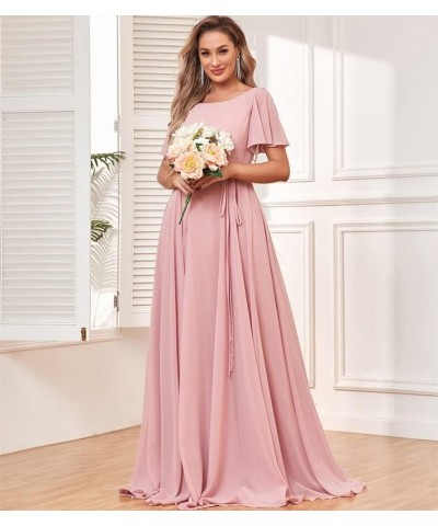 Women's Short Sleeve Bridesmaid Dresses Chiffon Formal Evening Party Gown Emerald Green $42.29 Dresses