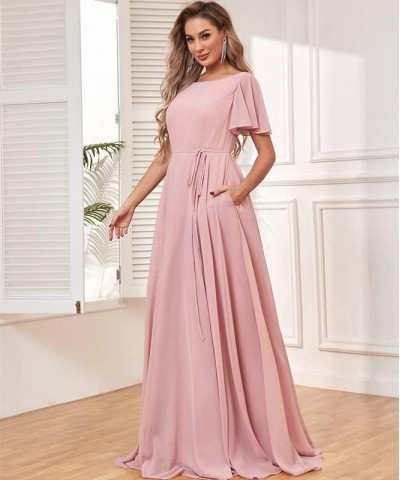 Women's Short Sleeve Bridesmaid Dresses Chiffon Formal Evening Party Gown Emerald Green $42.29 Dresses