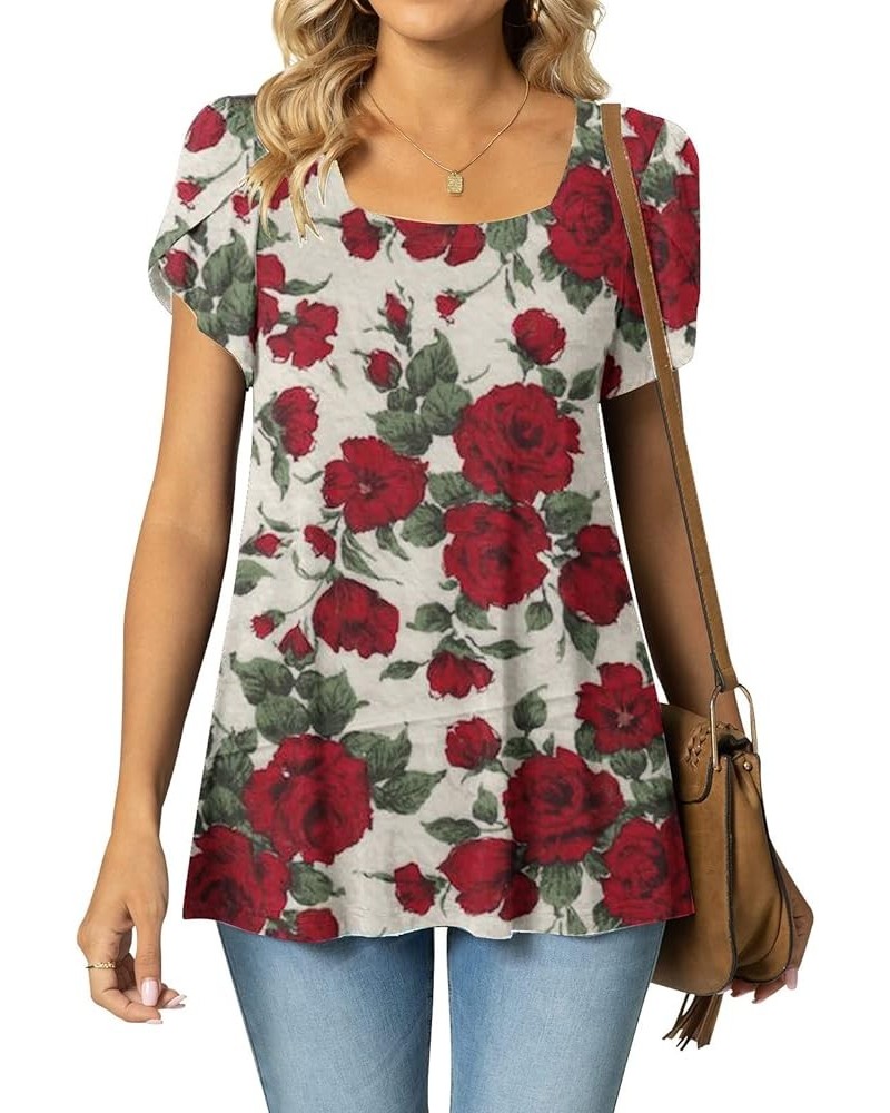 Tunic Tops for Women Dressy Casual Summer Trendy 2024 Square Neck Short Sleeve Tshirts Shirts Boho Vacation Outfits 04 Red $9...