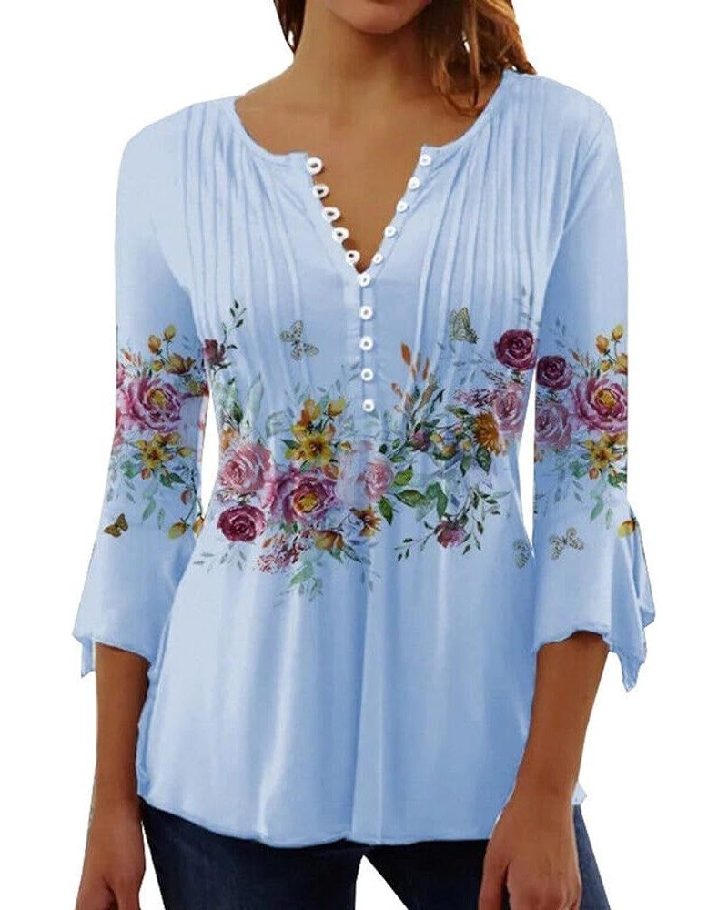 Womens Lace Tops Dressy Casual Puff Long Sleeve Floral Summer Blouses Shirts A-cyan $9.43 T-Shirts