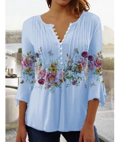 Womens Lace Tops Dressy Casual Puff Long Sleeve Floral Summer Blouses Shirts A-cyan $9.43 T-Shirts