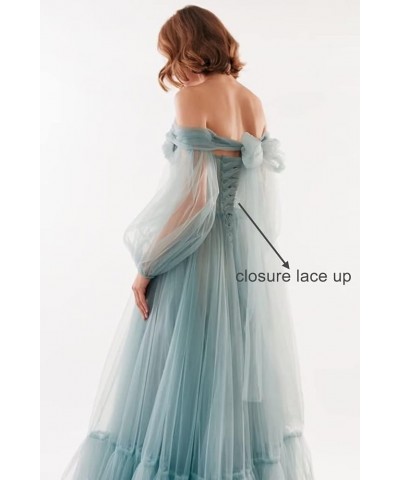 Off Shoulder Tulle Prom Dresses Puffy Sleeve Long Sweetheart A-Line Formal Evening Party Gowns Olive $38.22 Dresses