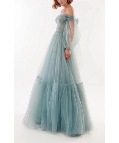 Off Shoulder Tulle Prom Dresses Puffy Sleeve Long Sweetheart A-Line Formal Evening Party Gowns Olive $38.22 Dresses