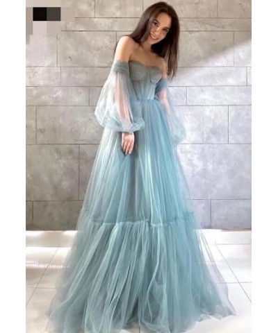 Off Shoulder Tulle Prom Dresses Puffy Sleeve Long Sweetheart A-Line Formal Evening Party Gowns Olive $38.22 Dresses