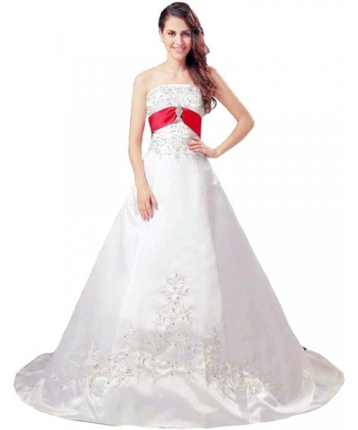 Strapless Satin Embroidery Wedding Dress Bridal Gown D212 Ivory & Red $73.92 Dresses