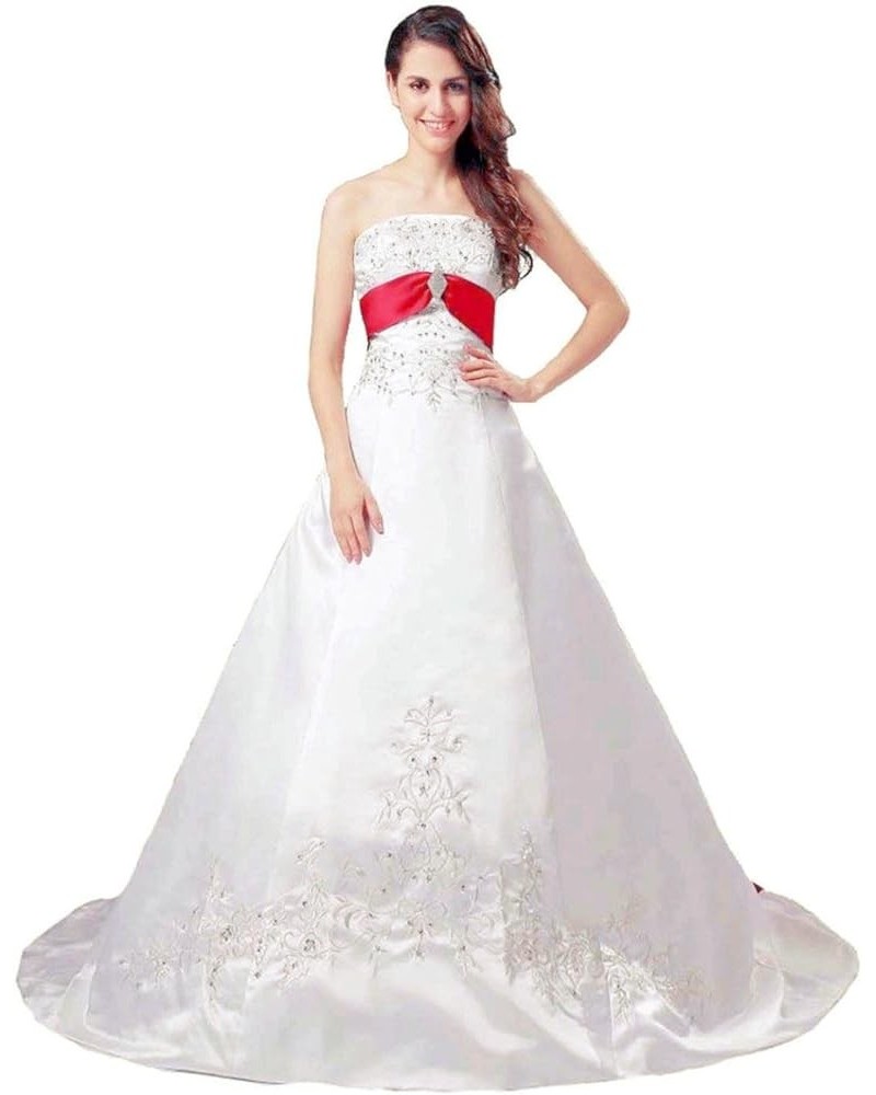 Strapless Satin Embroidery Wedding Dress Bridal Gown D212 Ivory & Red $73.92 Dresses